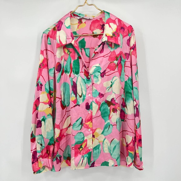 Zara Tops Zara Floral Satin Effect Blouse In Pink Size Xxl Poshmark